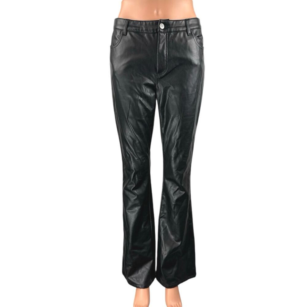 Modcloth Women's Black Faux Leather Vegan Flared Bootcut Trousers Pants Size 8